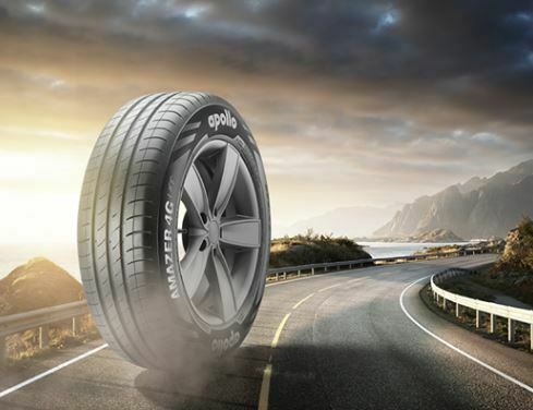 enlarged Apollo tyre on road