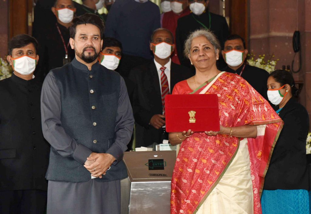 Nirmala Sitharaman at the Parliament House to present the General Budget 2021-22